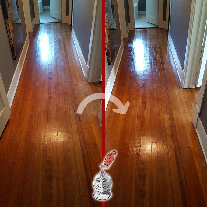 Our hardwood services restored this hallway floor 